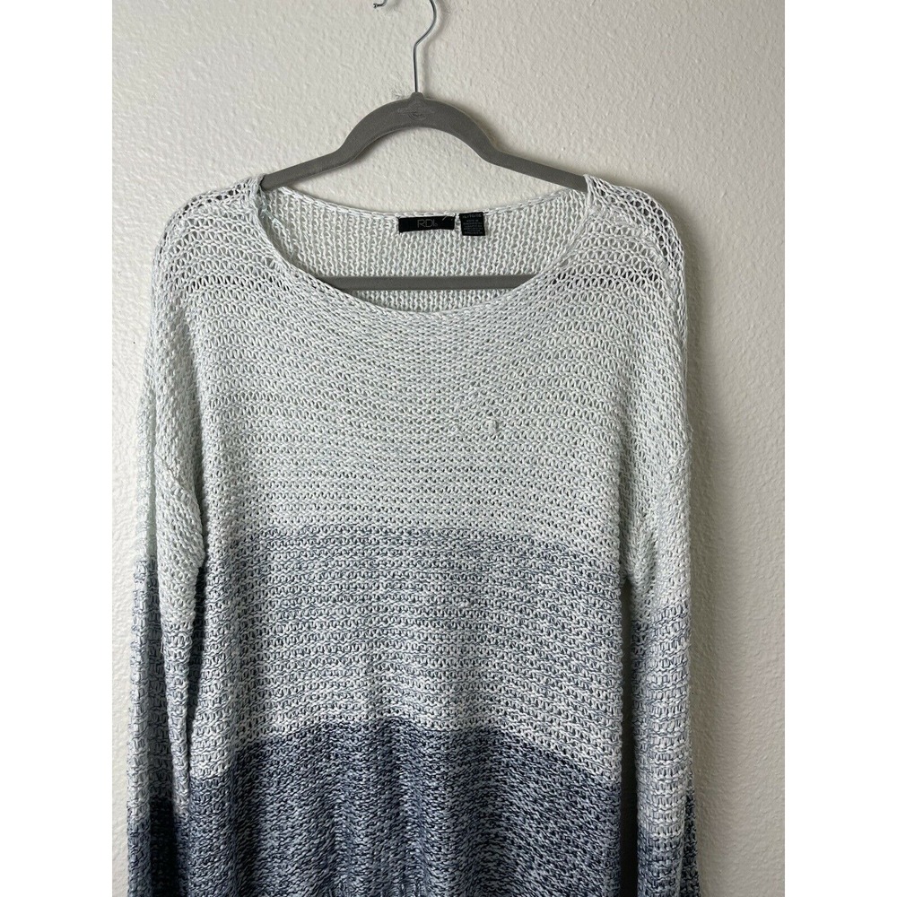 RDI Womens Ivory Blue Melange Open Knit Pullover Sweater Long‎ Sleeves Acrylic M